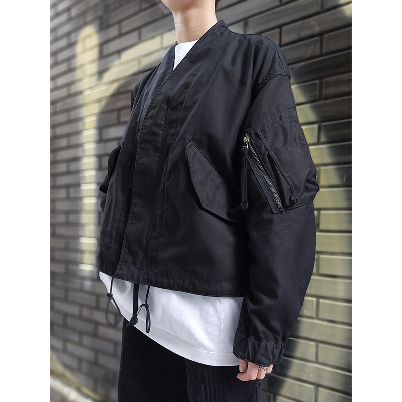寬鬆多口袋抽繩飛行夾克外套