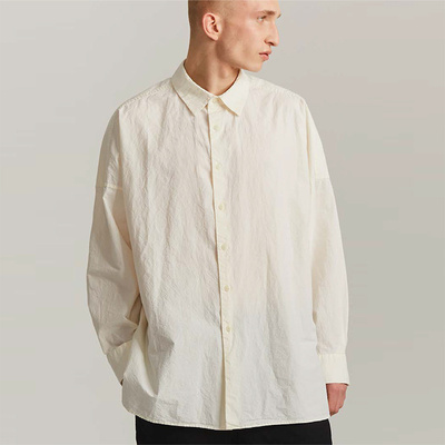 拼接微皱感水洗工艺长袖衬衫