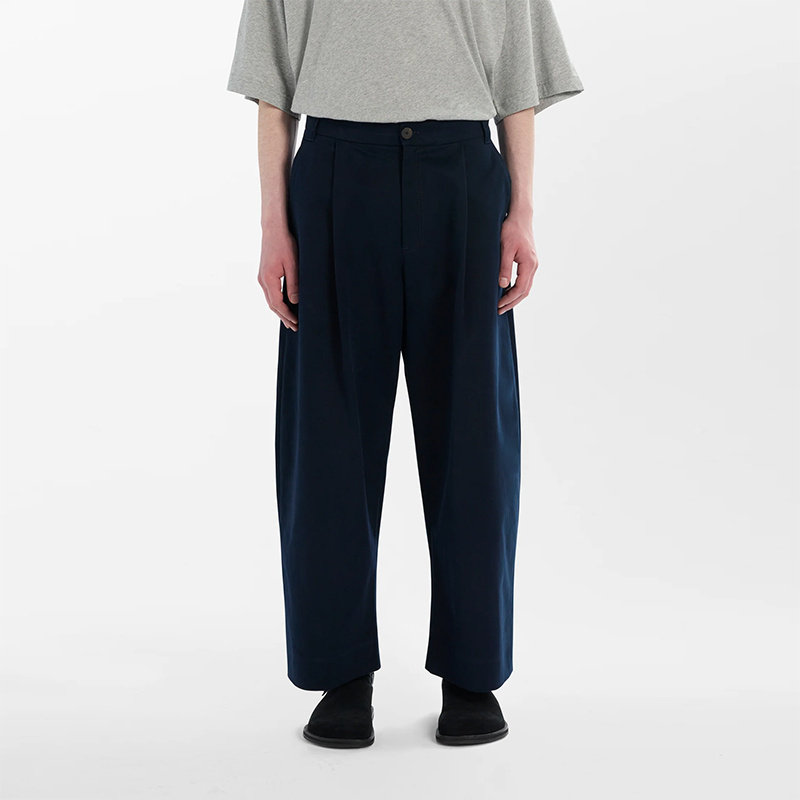 打褶Sorte宽松休闲长裤海军蓝