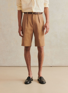 法国De Bonne Facture植物学家牛角扣义大利重磅棉休闲短裤榛果色