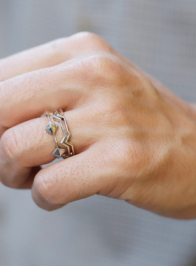 银线925银几何三环戒指银色