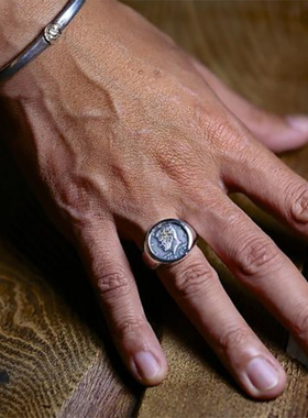 硬币甘迺迪水钻925银戒指