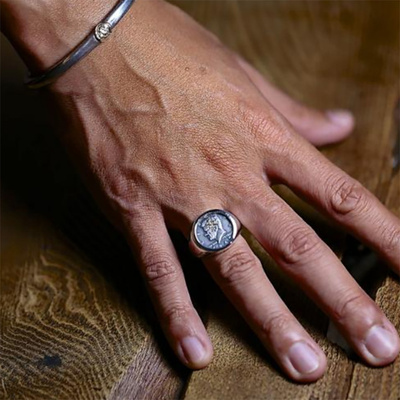 硬币甘迺迪水钻925银戒指