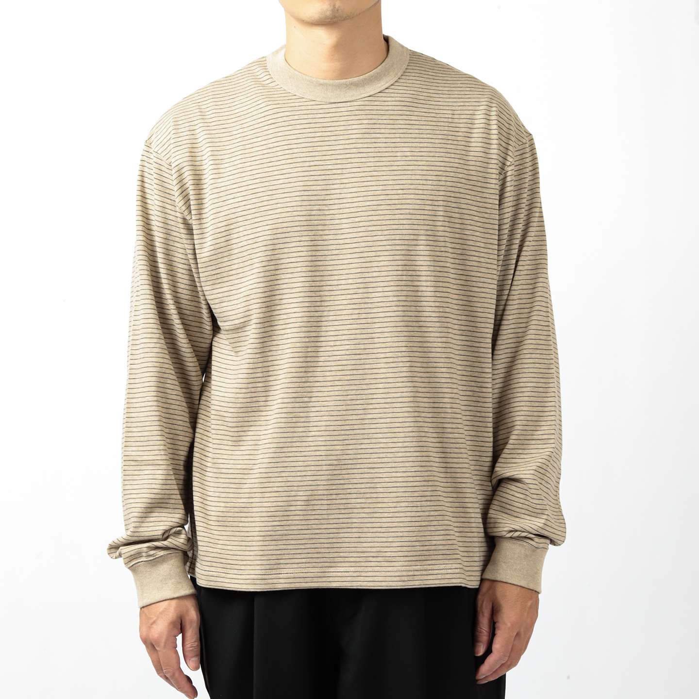 日本印度手摘棉针织条纹长袖T恤