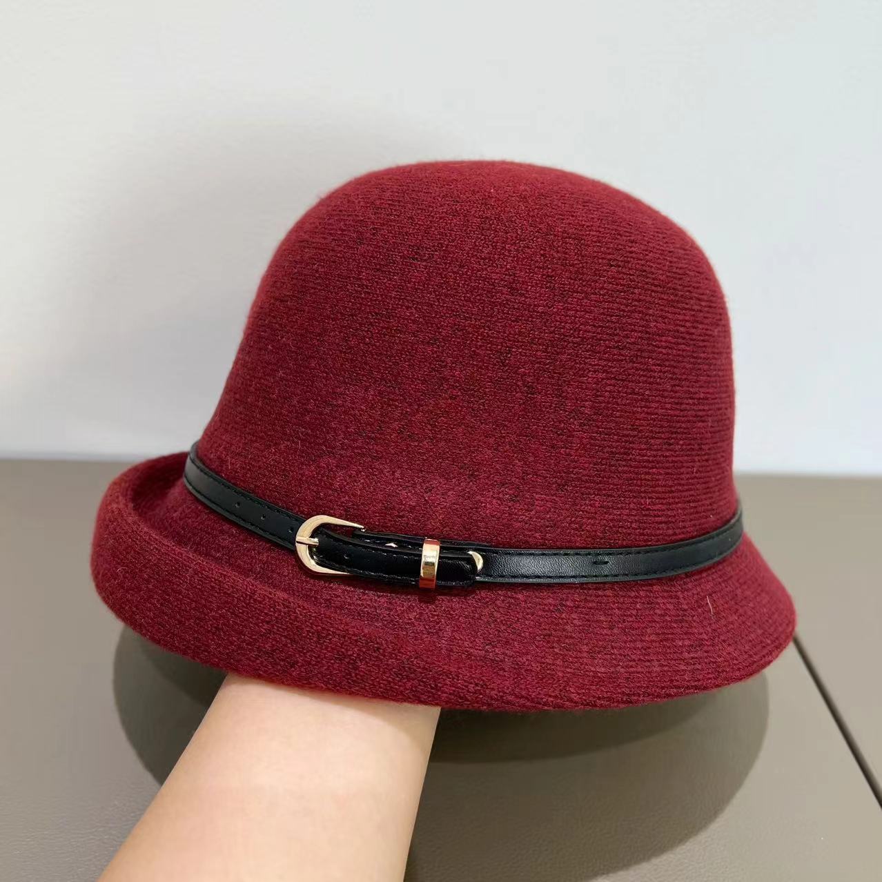 2025新款秋冬季毛呢织渔夫帽子女高级感遮脸水桶帽保暖护耳盆帽