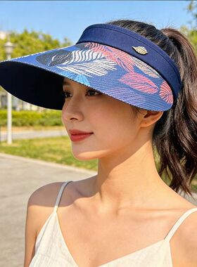 2026新款韩国休闲出游防晒遮阳帽女花朵金属小树叶空顶帽潮