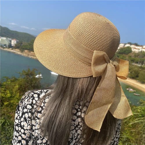 2025新款夏季草编帽女防晒遮阳帽沙滩透气硬顶韩版渔夫帽可折叠