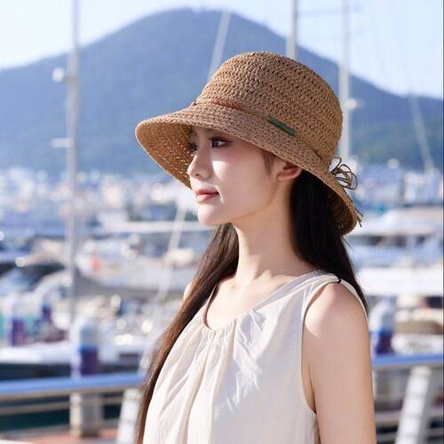 草帽女夏天遮阳帽防晒大帽檐日系小清新简约太阳渔夫帽海边沙滩帽