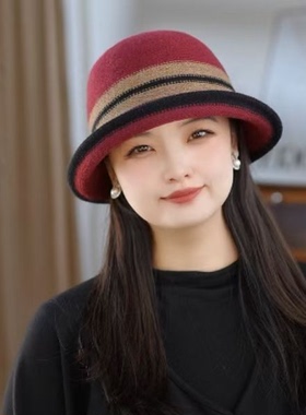 2025秋冬新款英伦风小礼帽气质百搭针织渔夫帽女显脸小保暖盆帽潮