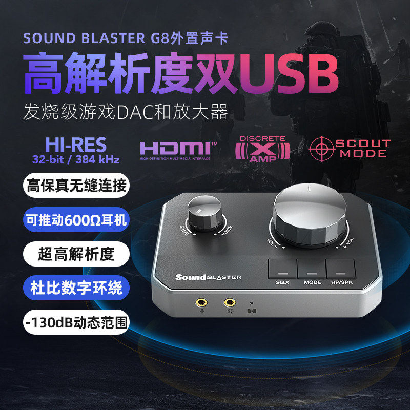 创新g8声卡高端FPS游戏外置台式电脑专用业电竞外设三角洲打瓦CS