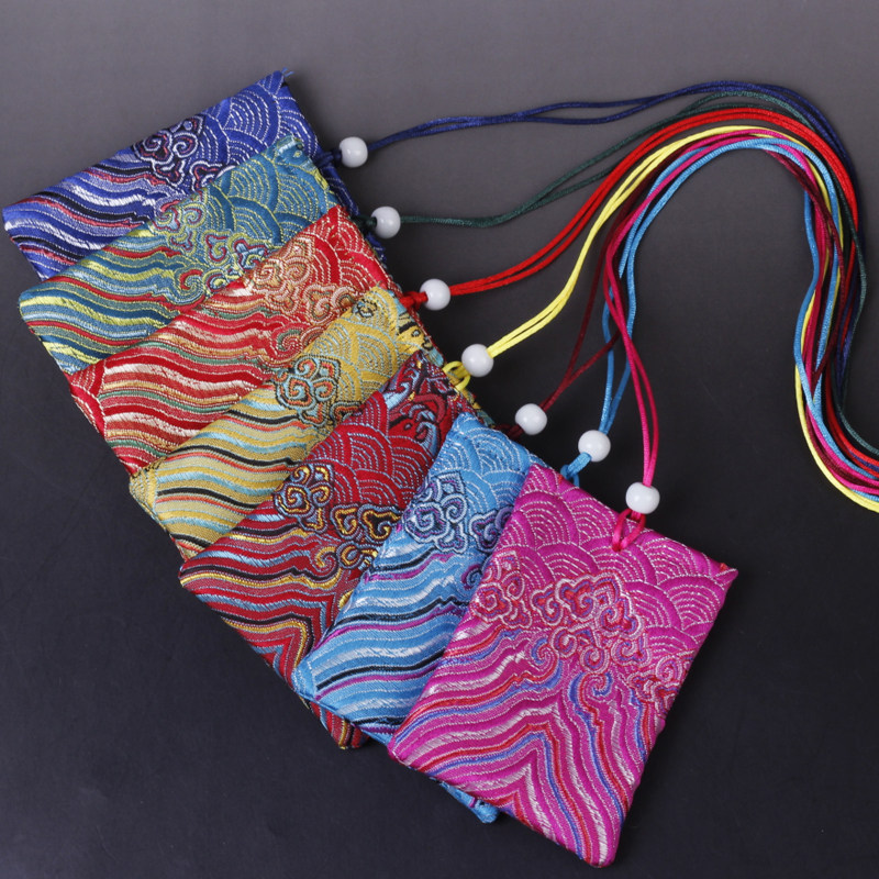 红色香囊空袋古风荷包袋胎毛发  刺绣布袋袋挂件锦囊袋 海浪花6*8