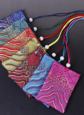 红色香囊空袋古风荷包袋胎毛发  刺绣布袋袋挂件锦囊袋 海浪花6*8