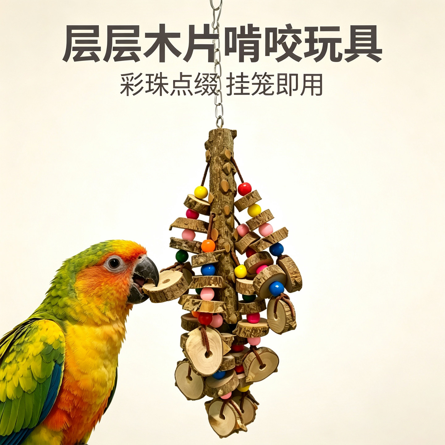 磨牙啃咬花椒木中大型鸟玩鹦鹉