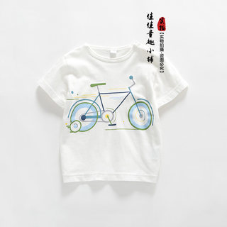 日系儿童有机棉宝宝薄纯棉短袖圆领T夏款婴幼儿中大童卡通字母T恤