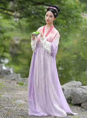 嫣然 丨簪花阁汉服定制丨 宋制真丝浅交领襦裙宋背心套装春秋日常
