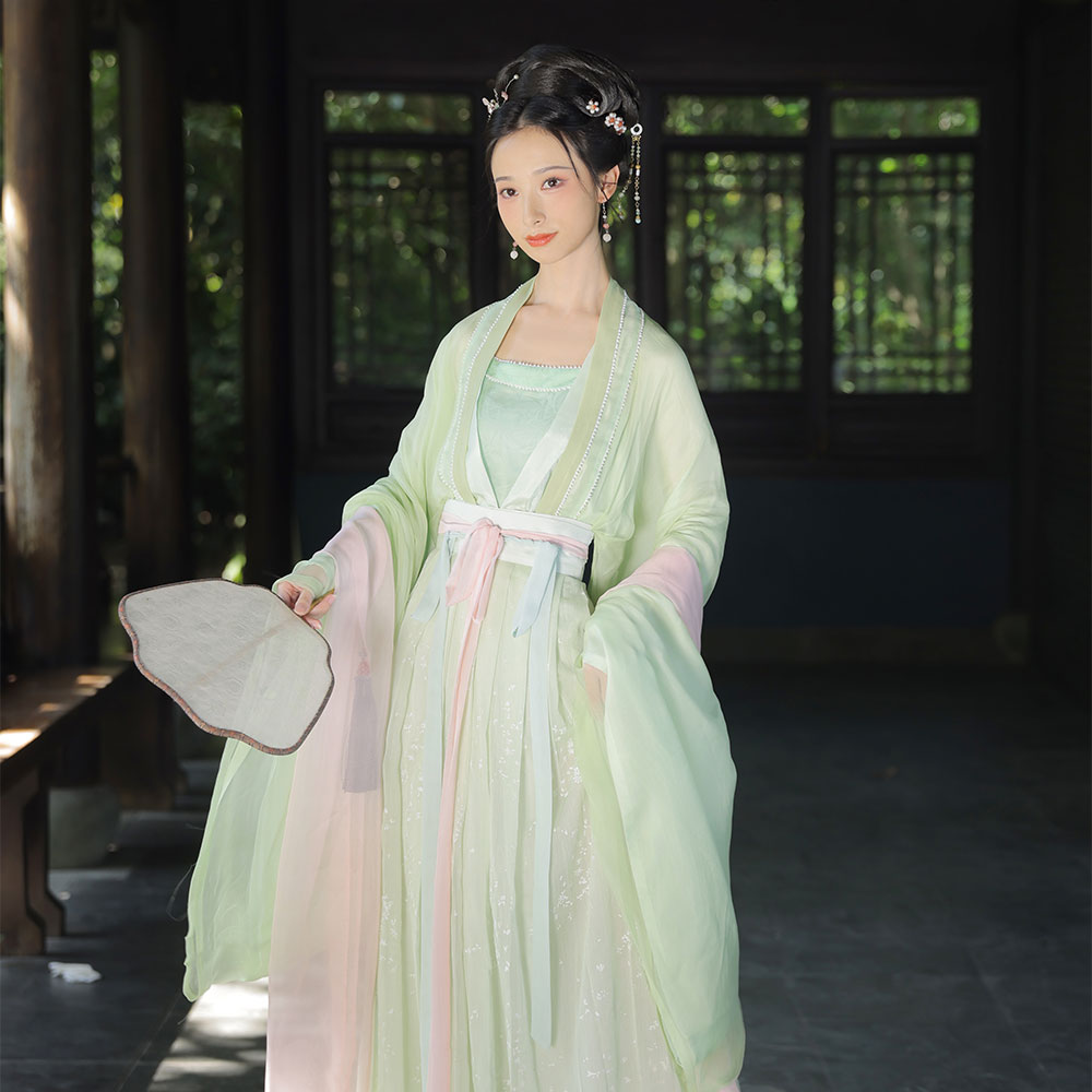 绿芜丨簪花阁汉服定制丨魏晋真丝汉服广袖褶裙春夏款日常仙女套装