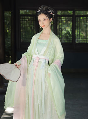 绿芜丨簪花阁汉服定制丨魏晋真丝汉服广袖褶裙春夏款日常仙女套装