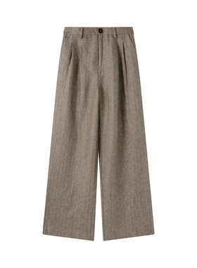 《卿》26春夏新款高腰局部松紧腰色织亚麻高支高密阔腿裤更懂老钱