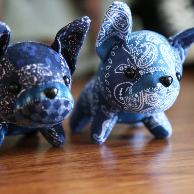 日式复古小狗子咔叽蓝染古布风腰果花拼接玩偶钥匙扣背包挂件奶狗