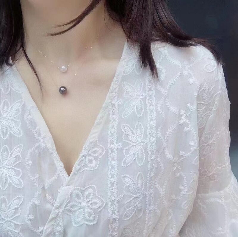 大溪地黑珍珠项链 双层锁骨链女 正圆强光微瑕佩戴简约优雅知性