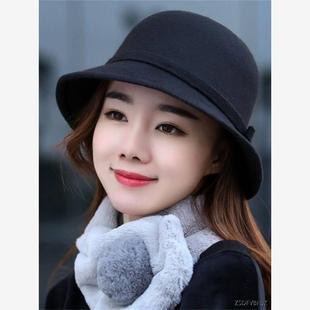 秋冬2023新款帽子女秋天时尚洋气冬天女款毛呢礼帽秋季女士渔夫帽
