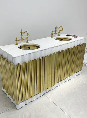 bocadolobo轻奢金属洗手盆卫浴间洗脸盆柜一体设计师大理石洗漱台