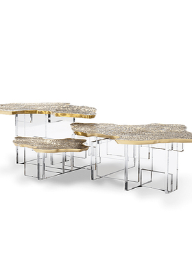 Bocadolobo意式轻奢不规则茶几异形别墅客厅设计师艺术感金属边桌