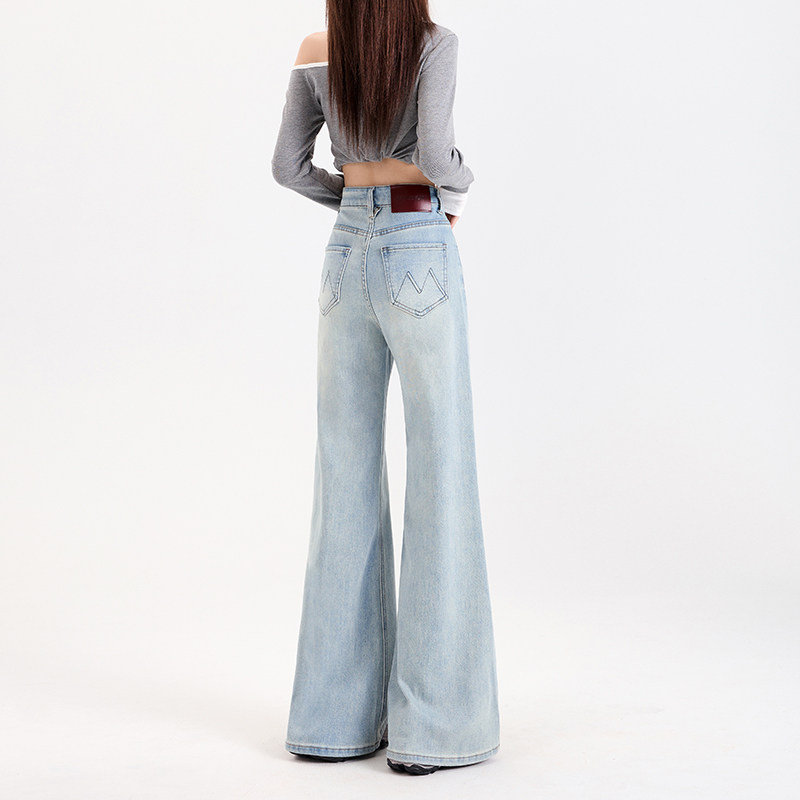 不贴腿浅色阔腿微喇叭牛仔裤女2025春秋新款美式高街拖地直筒裤子,女装/女士精品,牛仔裤,淘宝优惠券,粉丝福利购,淘宝优惠卷
