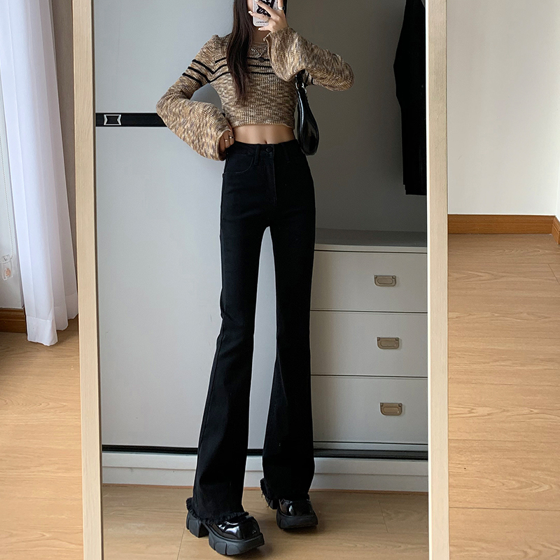 茉梨微喇加长毛边高腰