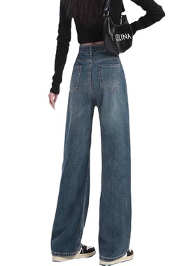 宽松复古高腰直筒阔腿裤女