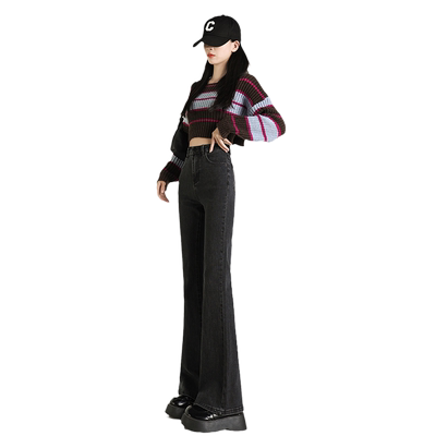 秋冬高街微喇拖地裤女牛仔裤