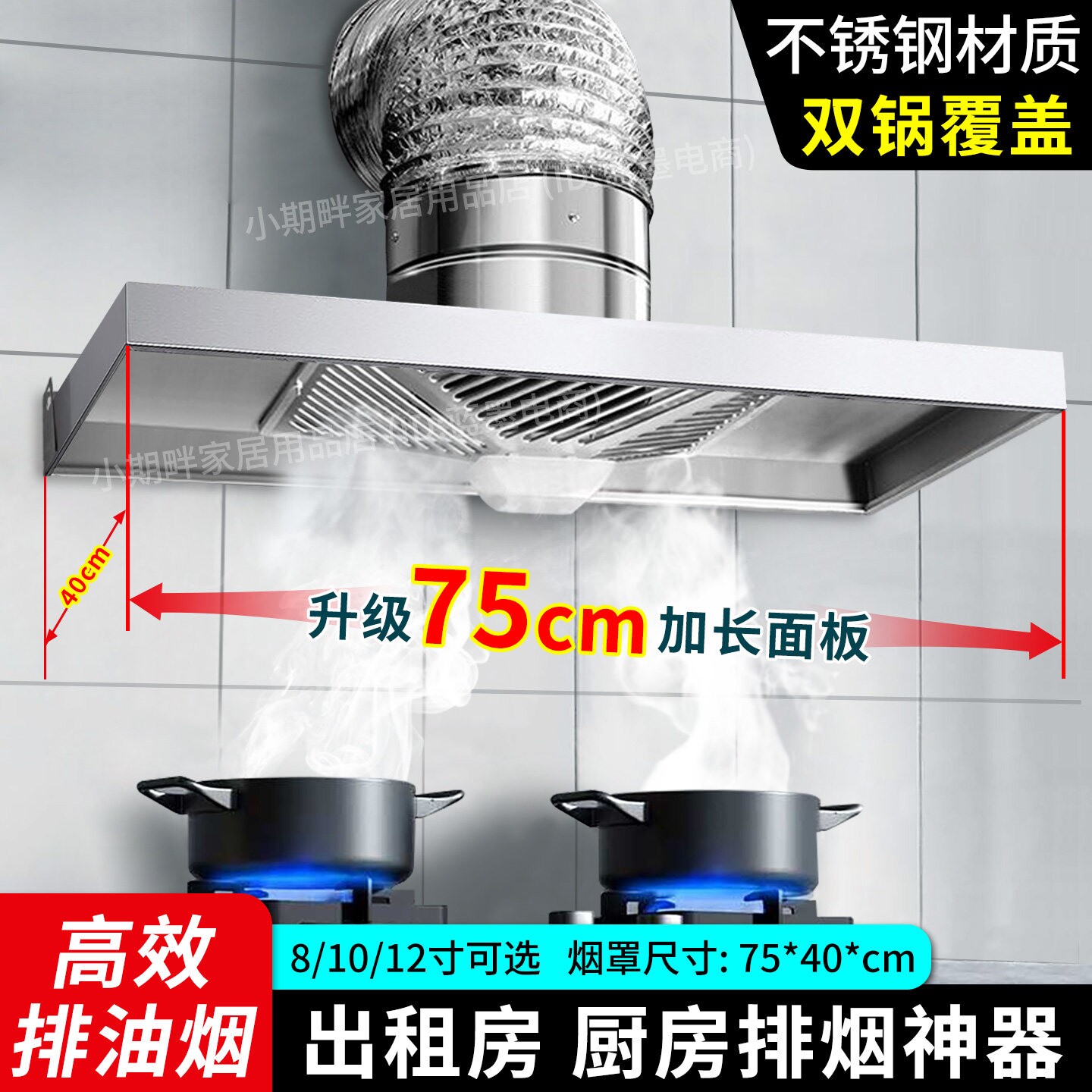 双锅可用出租房简易抽油烟机厨房气扇强抽风机排气扇家用大吸力换