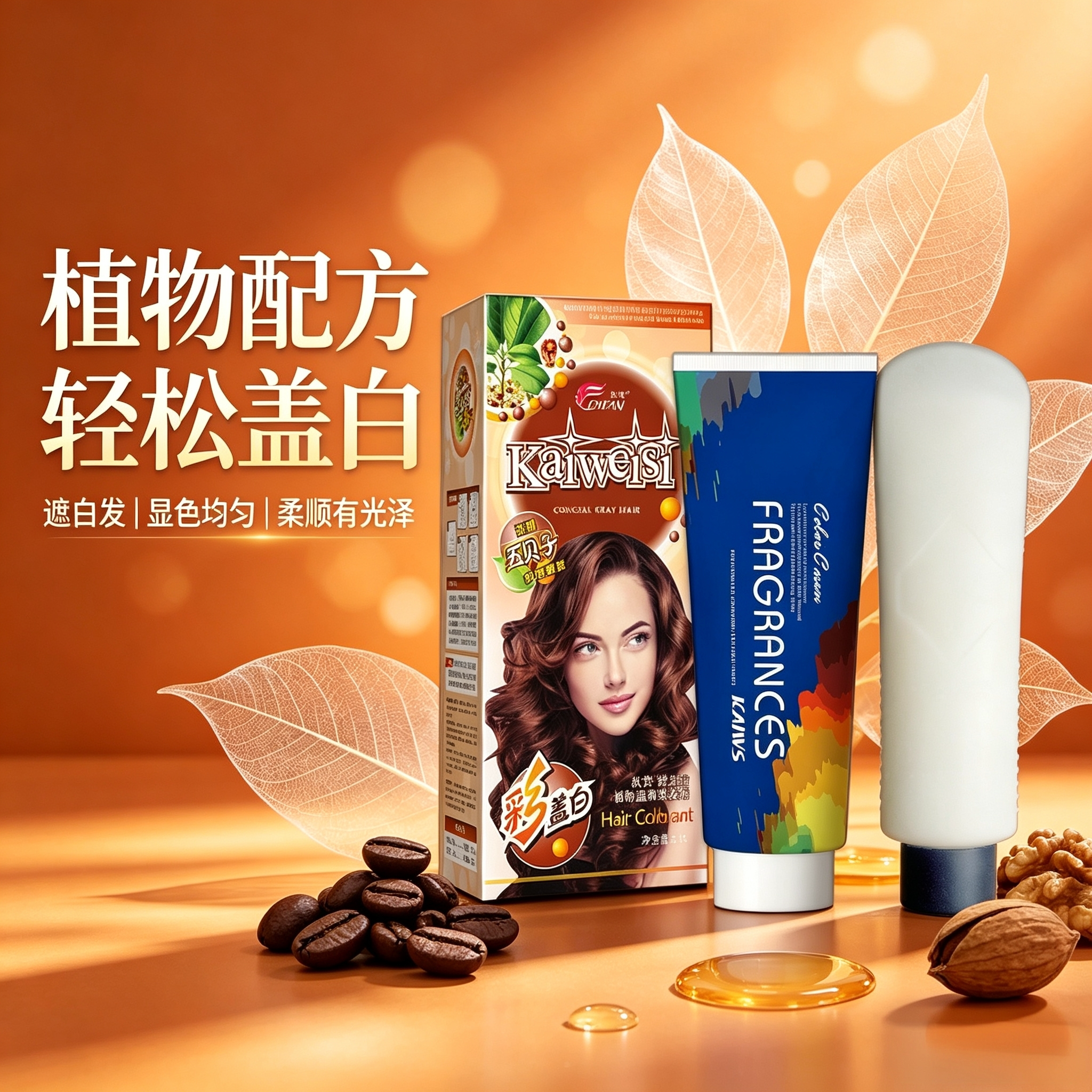 凯维斯五贝子植物染发膏家用盖白发温和显色棕栗黑色男女自助染膏