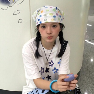 韩系ins彩色波点包头帽丝巾女夏季薄款复古嘻哈头巾辣妹百搭方巾