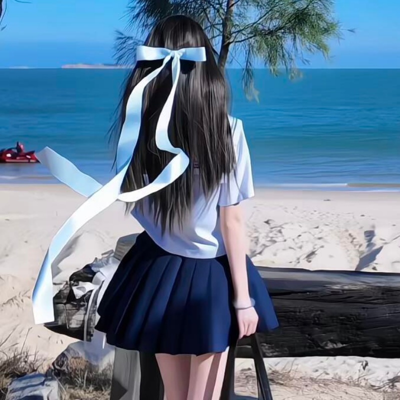 法式芭蕾风超长蓝色蝴蝶结飘带发夹发卡甜美少女心jk制服丝带发饰