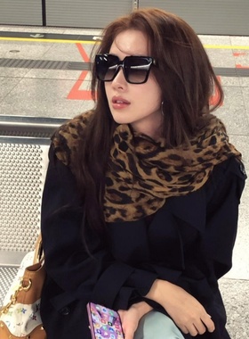 千禧风复古豹纹丝巾女长款围巾薄款美式辣妹风高级感百搭围脖披肩