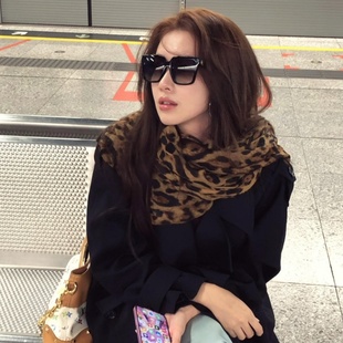 千禧风复古豹纹丝巾女长款围巾薄款美式辣妹风高级感百搭围脖披肩
