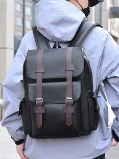 时尚男款书包上学通勤文件收纳包盖式双肩包防水轻便大容量大背包