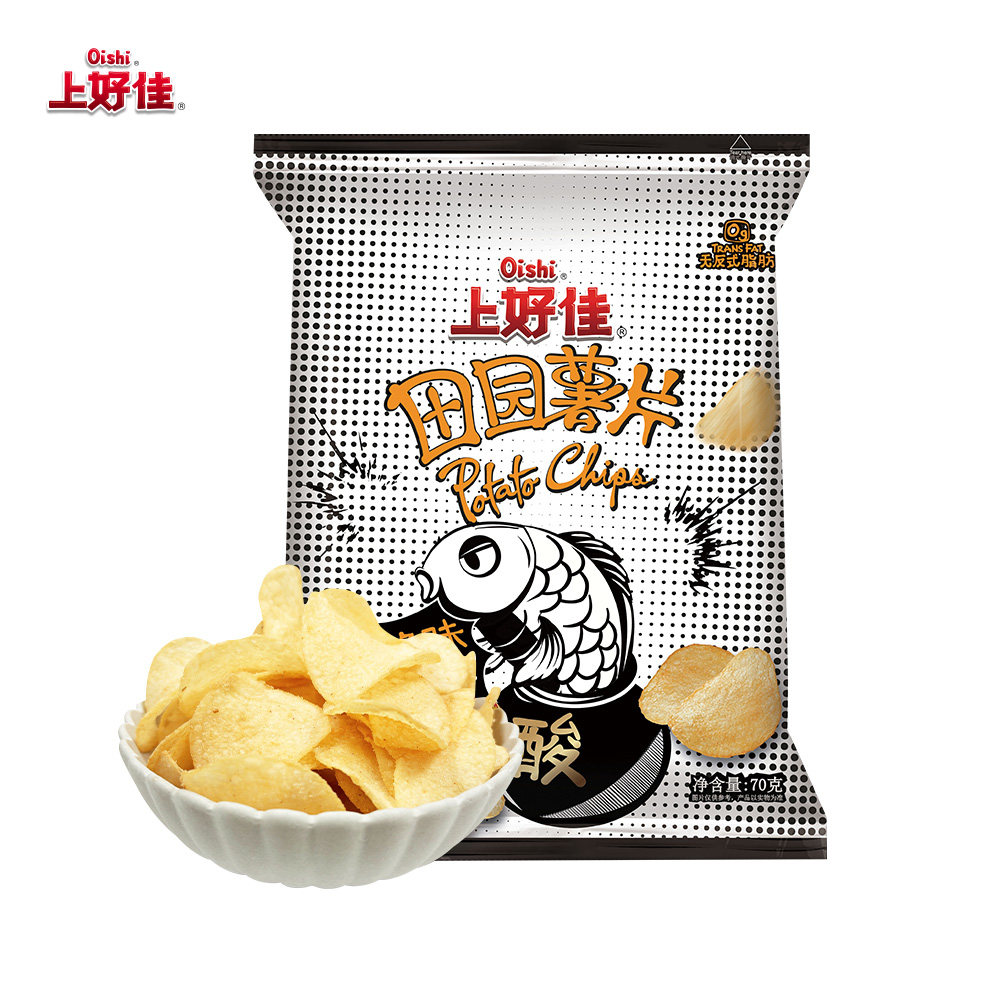 Oishi上好佳田园薯片酸菜鱼口味70g单包休闲零食单包办公室追剧