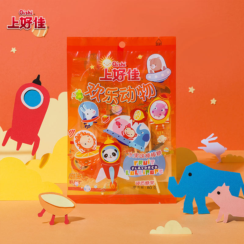 oishi上好佳官方 欢乐动物棒棒糖80g/袋糖果休闲零食小吃食品