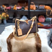 转山头层牛皮水染植鞣真皮单肩斜挎通勤链条复古托特女包