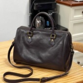 转山头层牛皮水染植鞣真皮小众复古大容量出差旅游手提斜挎波士顿