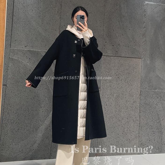 以梦为马！黑色大衣+鹅绒羽绒马甲中长款两件套女