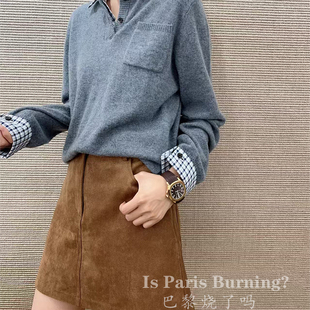 当羊绒碰撞高学历精英穿搭太对味了 女 假两件格子翻领羊绒针织衫