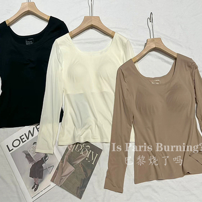 带胸垫  一体式皮肤衣！修身无痕带保暖打底衫内搭长袖女显瘦