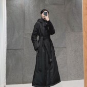 白鹅绒羽绒服连帽腰带收腰气质保暖中长款 瘦且暖 秋冬新款 外套