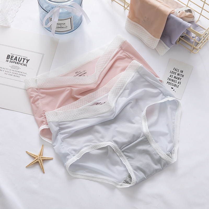 3条装夏季中高腰女士裤头速干大码透气无痕透明冰丝蕾丝内裤女