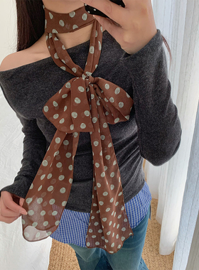 GZZ 韩系波点丝巾女2025新款系脖高级感穿搭长条飘带百搭装饰薄款