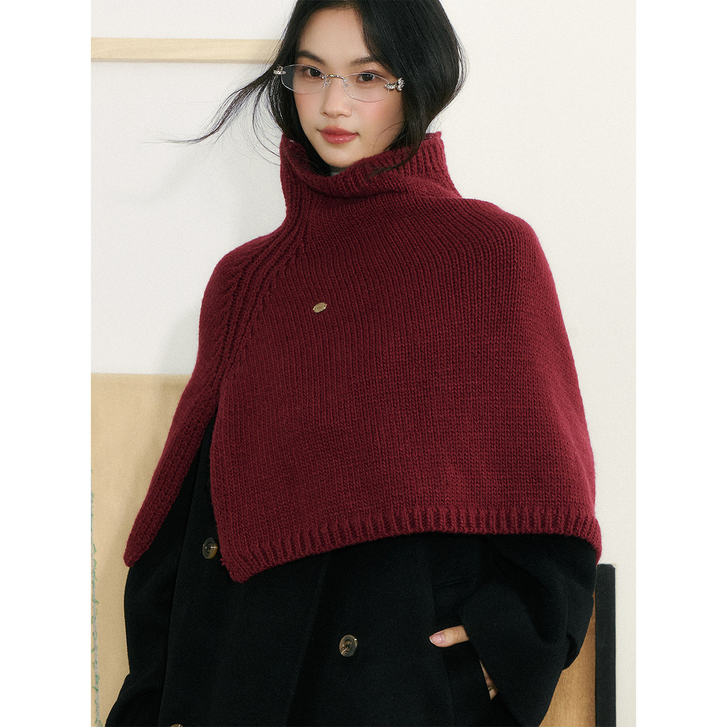 出口单！高品质羊毛针织斗篷红色高领秋冬大版披肩围巾女外搭时髦,服饰配件/皮带/帽子/围巾,围巾/丝巾/披肩,淘宝优惠券,粉丝福利购,淘宝优惠卷