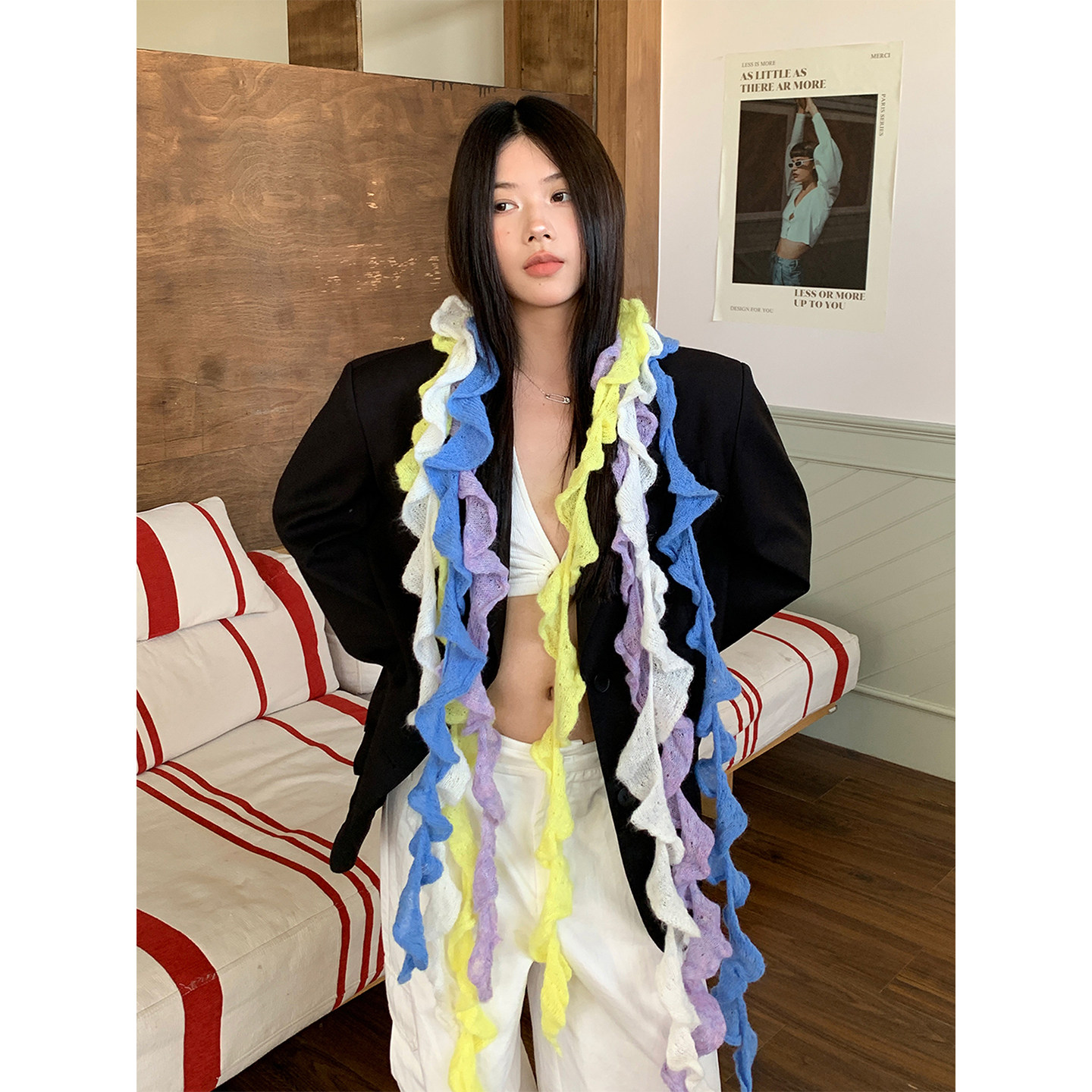 叠戴摩登！氛围感不规则波浪小围巾女秋冬细长条针织飘带时髦围脖,服饰配件/皮带/帽子/围巾,围巾/丝巾/披肩,淘宝优惠券,粉丝福利购,淘宝优惠卷